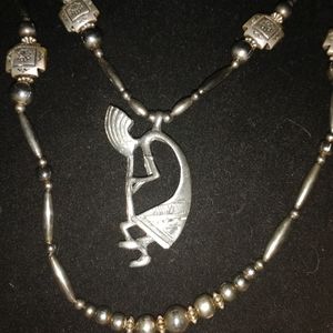 Silver Kocopeli Necklace Double Strand.